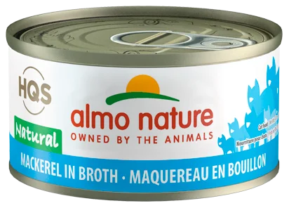 Almo Nature HQS Natural Mackerel In Broth Canned Cat Food: 2.47- Oz Cans, Case of 24