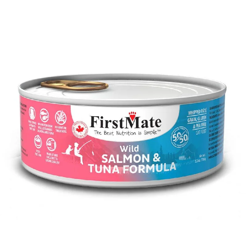 50/50 Wild Salmon & Wild Tuna Formula Limited Ingredient Diet Cat Food, 5.5oz cans, from FirstMate Pet Foods