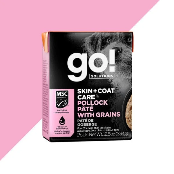 Go! Solutions Skin & Coat Care Pollock Pate with Grains Wet Dog Food, 12.5oz