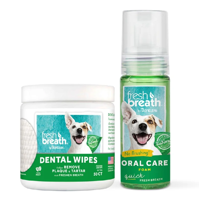 Tropiclean Fresh Breath Dental Wipes & Oral Care Foam Bundle