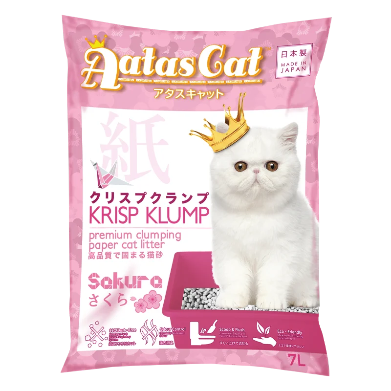 Aatas Cat Premium Clumping Paper Cat Litter - Krisp Klump Sakura 7L